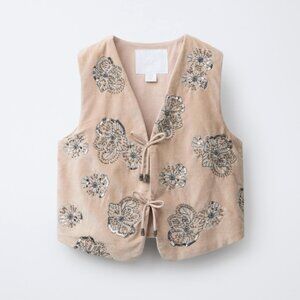 Zara Kids || Sequin Embroidered Floral Velvet Vest
